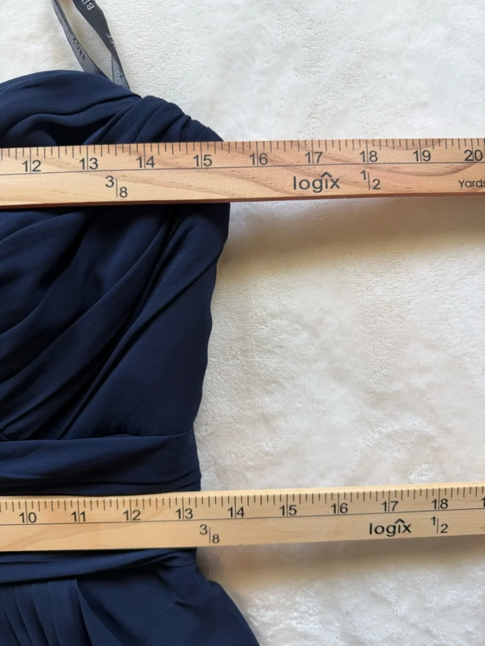 Bill Levkoff Rouched Navy Chiffon Bridesmaid Dress Strapless Maxi Formal Sz 8 - Picture 8 of 15